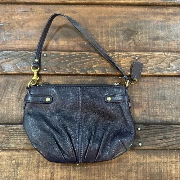 Vintage Coach Leather Mini Handbag Dark Purple Wristlet 8x5.5 Y2K